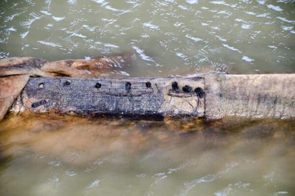 Detail of the stitching on the hull structure.